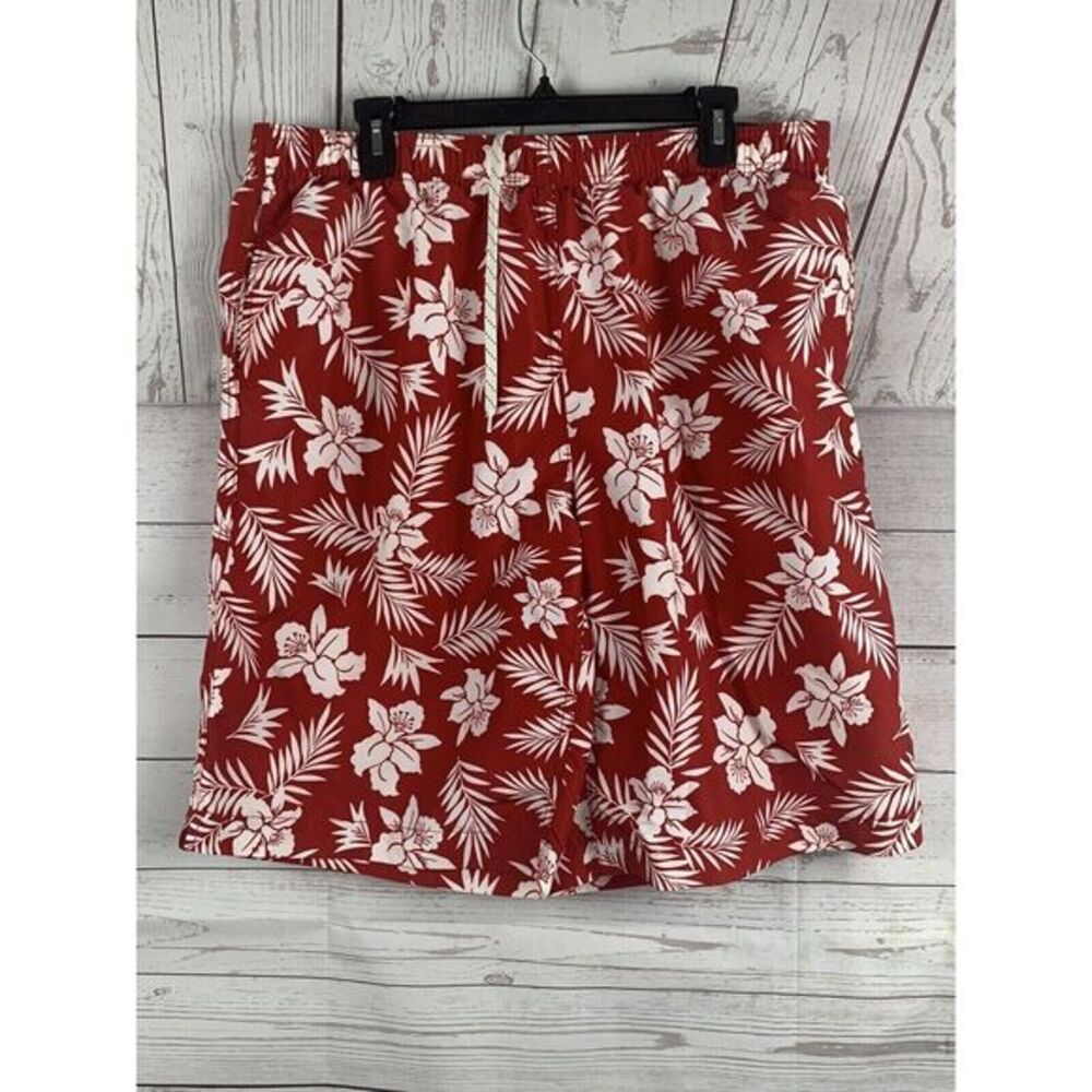 Lands End Board Shorts Mens Size Large 36-38 Red/white Tropical Swim Trunks